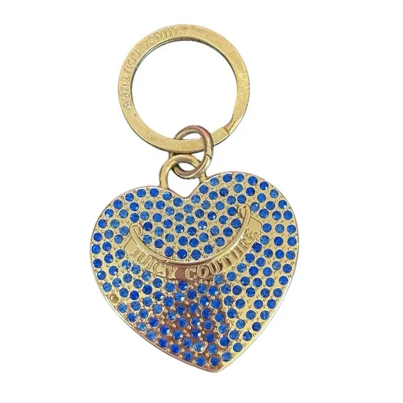 Juicy Couture rare Gold & Royal Blue Heart shape Key chain Holder keychain bling - Picture 3 of 7